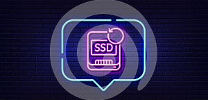Recovery ssd line icon. Backup data sign. Restore information. Neon light speech bubble. Vector
