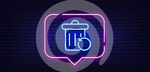 Recovery trash bin line icon. Backup data sign. Restore information. Neon light speech bubble. Vector