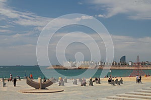 Barcelona, Spain - Jun 13, 2019: Recreation area on beach