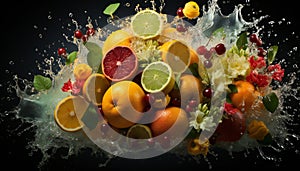Recreation artistic of citrus as oranges, limes and grapefruits and cherries