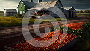 Recreation artistic of vintage truck full of red tomatoes