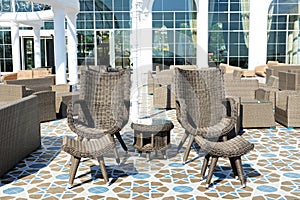 The recreation chairs on terrace at luxury hotel