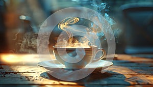 Recreation of a coffee cup smoky in the morning