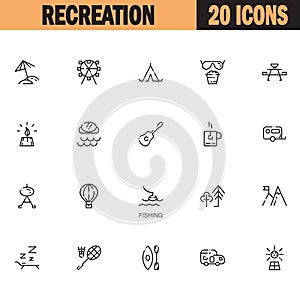 Recreation flat icon set.