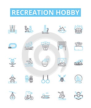 Recreation hobby vector line icons set. Sporting, Gaming, Painting, Crafting, Sewing, Reading, Fishing illustration