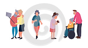 Recreation and leisure senior activities concept. Group of active old people. Elder people vector background. Cartoon