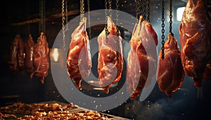 Recreation of pig meat hanging in a butcher