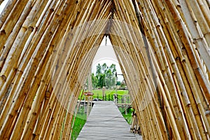 A recreation place made of bamboo.