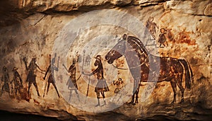 Recreation of rock paintings in a wall of a cave