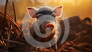 Recreation of a small cute pig in a pigsty