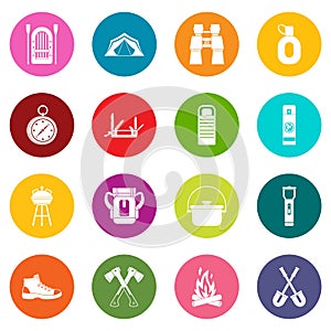 Recreation tourism icons many colors set