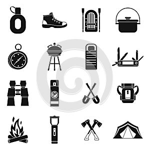 Recreation tourism icons set, simple style