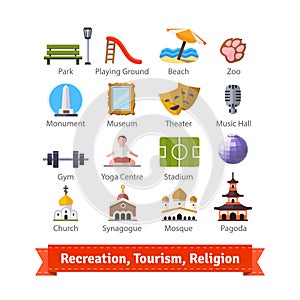 Recreation, tourism, sport and religion buildings