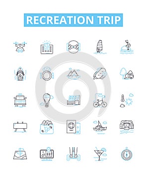 Recreation trip vector line icons set. Recreation, Trip, Holiday, Tour, Vacation, Excursion, Outing illustration outline