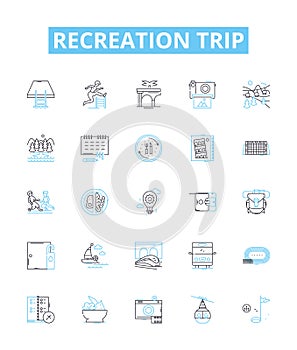 Recreation trip vector line icons set. Recreation, Trip, Holiday, Tour, Vacation, Excursion, Outing illustration outline