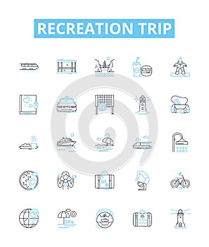 Recreation trip vector line icons set. Recreation, Trip, Holiday, Tour, Vacation, Excursion, Outing illustration outline