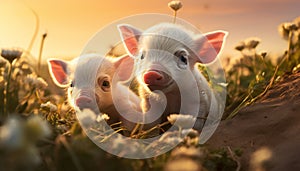 Recreation of two cute piglets