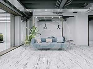 Recreation and waiting area in an open office with upholstered furniture