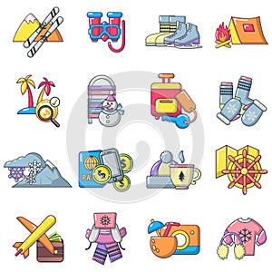 Recreational activity icons set, cartoon style