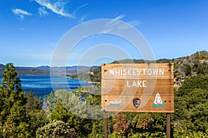 Recreational area, Whiskeytown lake in California  with sign