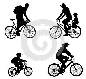 Recreational bicyclists silhouettes