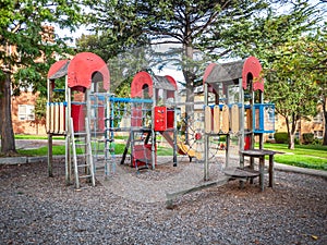 Recreational equipments of a children`s playgrounds in Melbourne`s residential neighbourhood. North Melbourne, VIC Australia