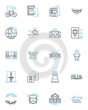 Recreational facility linear icons set. Amusement, Entertainment, Playtime, Leisure, Fun, Activities, Sports line vector