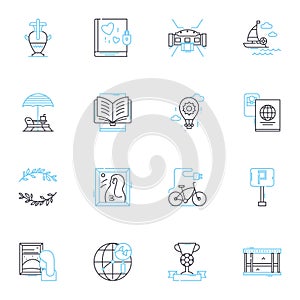 Recreational facility linear icons set. Amusement, Entertainment, Playtime, Leisure, Fun, Activities, Sports line vector