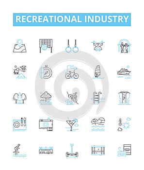 Recreational industry vector line icons set. Recreational, Industry, Leisure, Tourism, Adventures, Outdoors, Activities