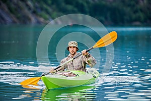 Recreational Kayaking on a Glacial Norwegian Lake