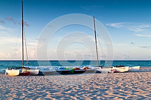 Recreational renting boats in a tropical beach