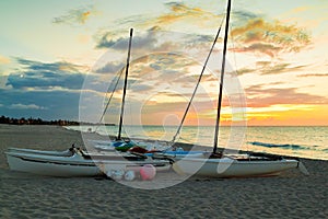 Recreational renting boats in a tropical beach