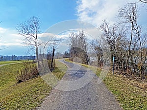 Recreational trails and promenades in the natural protection zone Aargau Reuss river between the settlements of Rottenschwil