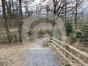Recreational trails and promenades in the natural protection zone Aargau Reuss river between the settlements of Rottenschwil