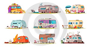 Recreational Vehicles Cartoon Set