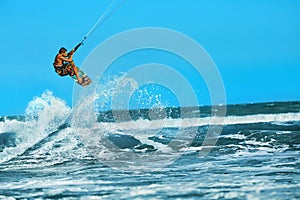 Recreational Water Sports Action. Kiteboarding Extreme Sport. Summer Fun. Hobby