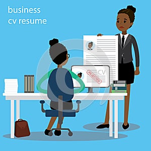Recruiment concept. Job Interview,Business Resume and cv photo