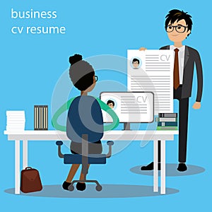 Recruiment concept. Job Interview,Business Resume and cv,Business people talk photo