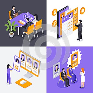 Recruiting agency isometric cartoon composition set