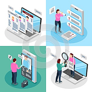 Recruiting agency isometric cartoon composition set