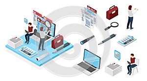 Recruiting agency isometric cartoon icons