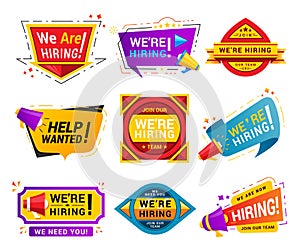 Recruiting agency stickers flat vector illustrations set