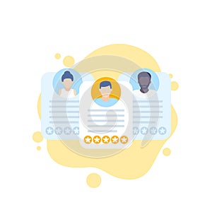 recruiting, HR and employee review vector icon