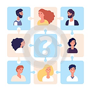Recruiting illustration. Business team puzzle without team leader. HR management, employment agency vector concept
