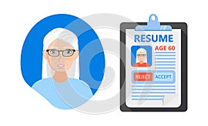 Recruitment ageism concept vector. HR agency age discrimination and cv of senior employee. Unfair employment problem with older