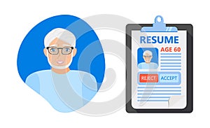 Recruitment ageism concept vector. HR agency age discrimination and cv of senior employee. Unfair employment problem with older