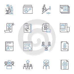 Recruitment agency line icons collection. Talent, Candidates, Job, Hiring, Employment, Staffing, Placement vector and