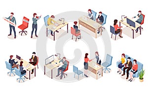 Recruitment agency workers in isometric view