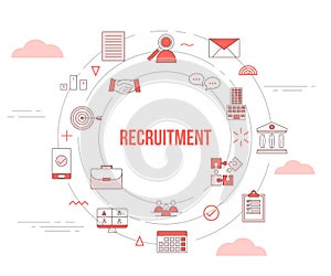 Recruitment concept with icon set template banner with modern orange color style and circle round shape