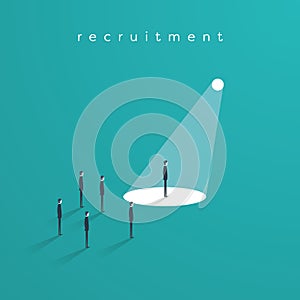 Recruitment or headhunting business concept vector with one businessman in spotlight as symbol of search for skillful